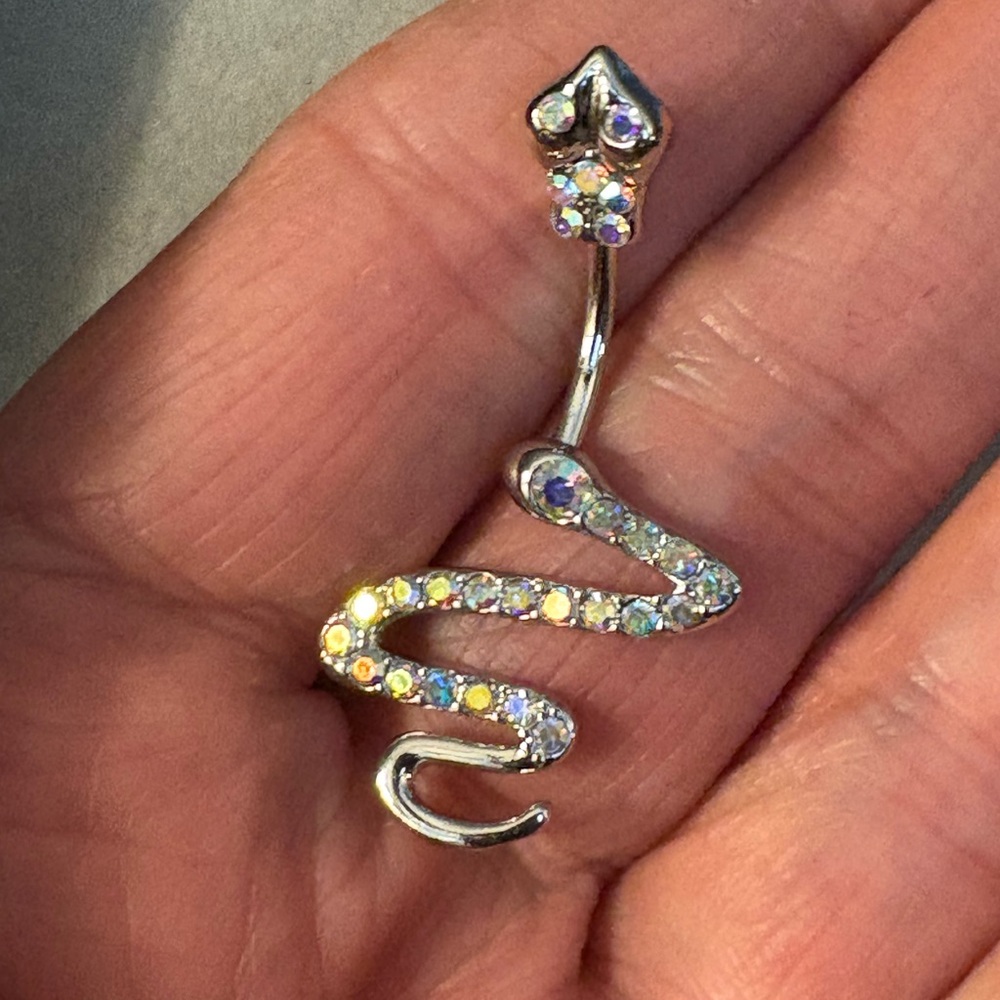 Belly Button Ring Silver Tone Copper Snake glamorous  rhinestones Belly Ring